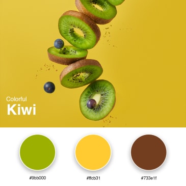 9. Colorful Kiwi - Branding Color Palette #9bb000 #ffcb31 #733e1f